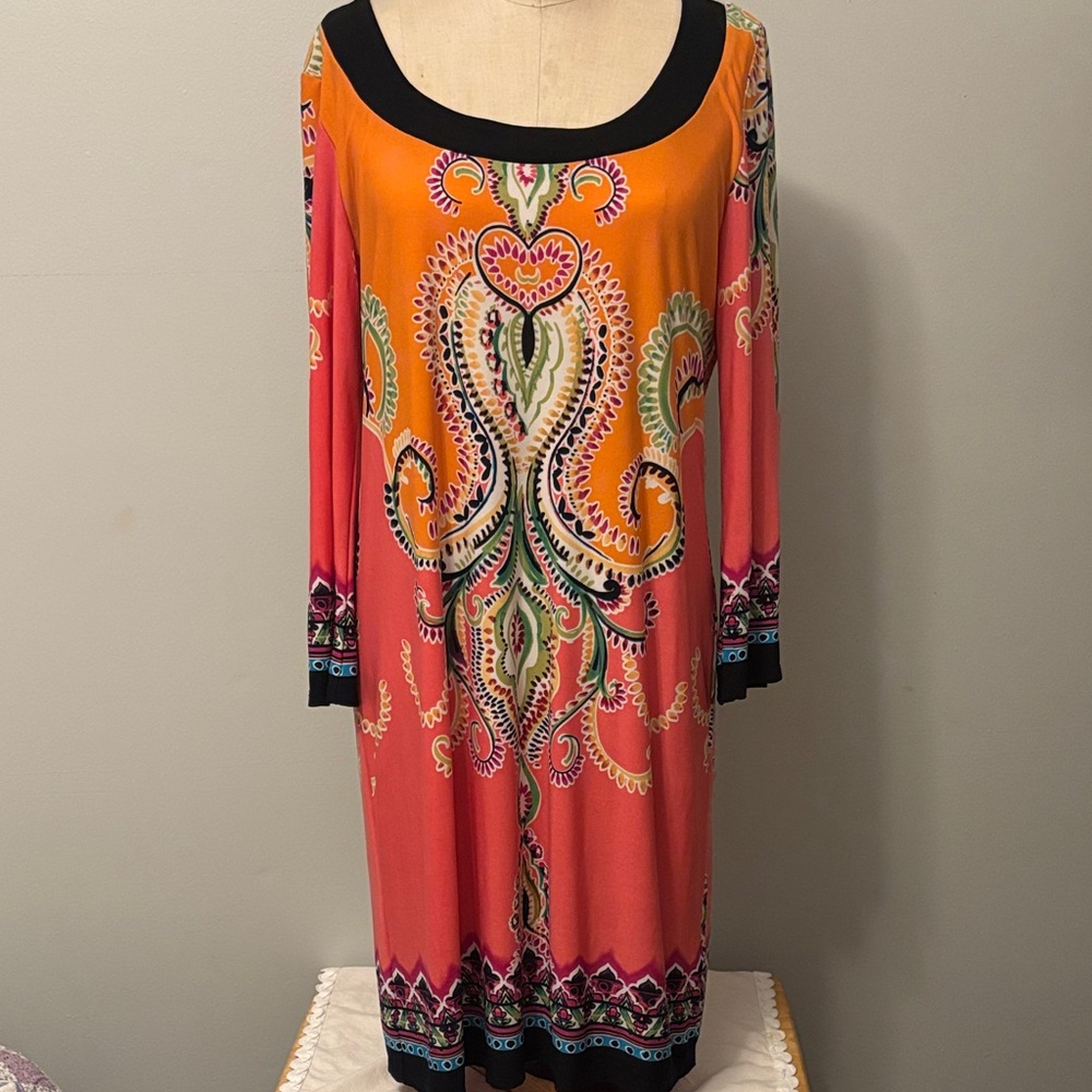 Tiana B. Vibrant Orange and Pink Long Sleeve Dress- size 10